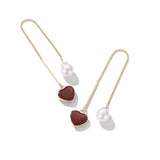 14K Gold-plated Red And Black Heart Pearl Earrings