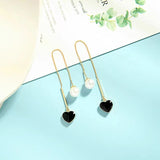 14K Gold-plated Red And Black Heart Pearl Earrings