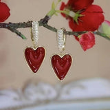 14K Gold-plated Red Heart Earrings