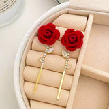 14K Gold-plated Red Rose Earrings