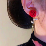 14K Gold-plated Red Rose Earrings