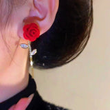 14K Gold-plated Red Rose Earrings