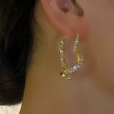 14K Gold-plated Shiny Diamond Heart Earrings