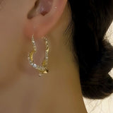 14K Gold-plated Shiny Diamond Heart Earrings