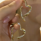 14K Gold-plated Shiny Diamond Heart Earrings