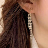 14K Gold-plated Shiny Heart Crystal Tassel Earrings