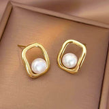 14K Gold-plated Square Artificial Bead Stud Earrings