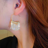 14K Gold-plated Tassel Luxury Diamond Threader Earrings