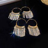 14K Gold-plated Tassel Luxury Diamond Threader Earrings