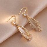 14K Gold-plated Wheat Leaf Cat's Eye Stone Earrings