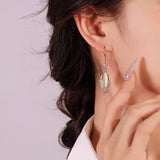 14K Gold-plated Wheat Leaf Cat's Eye Stone Earrings