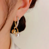 14K Gold-plated Zircon Artificial Pearl Earrings