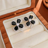 14K Gold-plated Zircon Black Flower Earrings