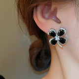 14K Gold-plated Zircon Black Flower Earrings