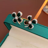 14K Gold-plated Zircon Black Flower Earrings