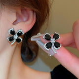 14K Gold-plated Zircon Black Flower Earrings