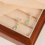 14K Gold-plated Zircon Blue Water Drop Earrings