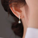 14K Gold-plated Zircon Blue Water Drop Earrings