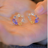 14K Gold-plated Zircon Butterfly Hoop Stud Earrings