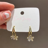 14K Gold-plated Zircon Cat Eye Double Flower Earrings