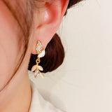 14K Gold-plated Zircon Cat's Eye Leaf Earrings