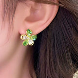 14K Gold-plated Zircon Crystal Flower Earrings