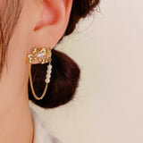 14K Gold-plated Zircon Flower Chian Earrings