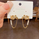 14K Gold-plated Zircon Flower Chian Earrings