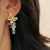 14K Gold-plated Zircon Flower Crystal Grape Earrings