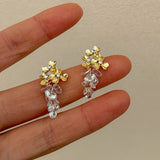 14K Gold-plated Zircon Flower Crystal Grape Earrings