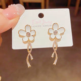 14K Gold-plated Zircon Flower Earrings