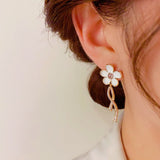 14K Gold-plated Zircon Flower Earrings