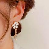 14K Gold-plated Zircon Flower Earrings