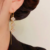 14K Gold-plated Zircon Flower Threader Earrings