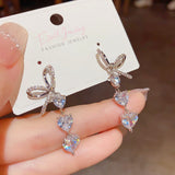 14K Gold-plated Zircon Heart Bow Earrings