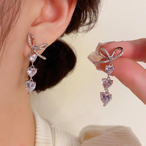 14K Gold-plated Zircon Heart Bow Earrings