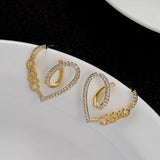 14K Gold-plated Zircon Hollow Heart-Design Earrings