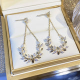 14K Gold-plated Zircon Leaf Earrings