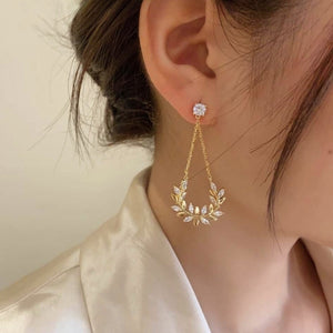 14K Gold-plated Zircon Leaf Earrings