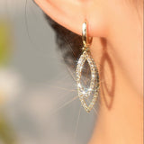 14K Gold-plated Zircon Leaf Earrings