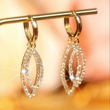 14K Gold-plated Zircon Leaf Earrings