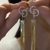 14K Gold-plated Zircon Letter Tassel Earrings