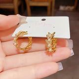 14K Gold-plated Zircon Wheat Pearl Earrings