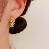 14K Gold-plated Zircon Wheat Pearl Earrings