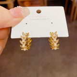 14K Gold-plated Zircon Wheat Pearl Earrings