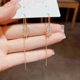 14K Gold-plated Zircon Wheat Threader Earrings