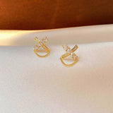 14K Gold-plated Zircon X Stud Earrings