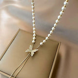 14K Gold Plated Adjustable Pull-Out Butterfly Pearl Necklaces