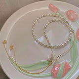 14K Gold Plated Adjustable Pull-Out Butterfly Pearl Necklaces