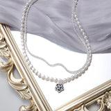 14K Gold Plated Artificial Pearl Camellia Clavicle Chain Double Layer Necklace